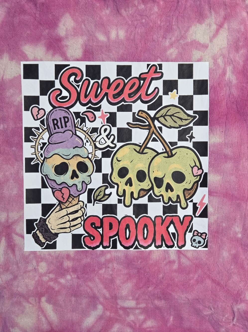 Pink Tie-Dye Tote with Sweet & Spooky Graphic